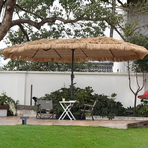 Autlaycil 15 ft Tiki Umbrella with Sandbags Base, Thatched, Hawaiian, Pool, Patio, Beach