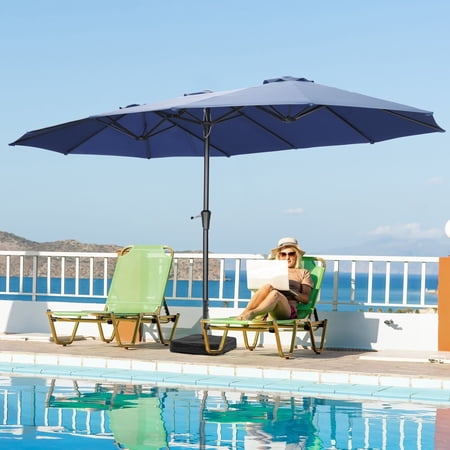 Autlaycil 13Ft Retangle Patio Umbrella Extra-Large Outdoor Umbrella No Base Navy Blue+Base 13 ft