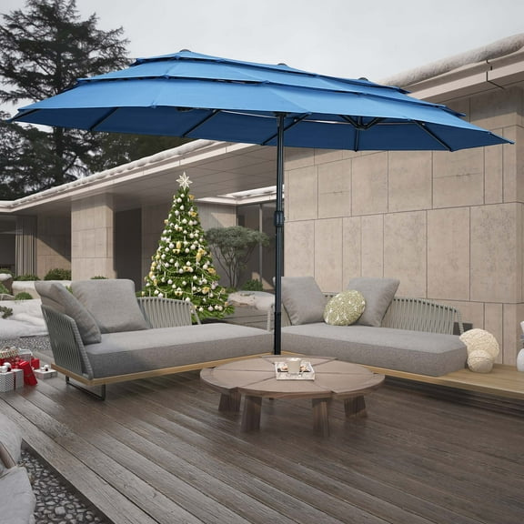 Autlaycil 15ft 3-Tiers Patio Umbrella with Airflow Smooth and Stable, Lock Bolt and Crank Rectangular umbrella for Deck Lawn Garden Yard, Navy BLue