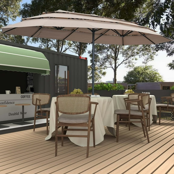 Autlaycil 15ft Patio Umbrella with 3-Tiers Umbrella Top, Airflow Smooth and Stable, Lock Bolt and Crank,Beige