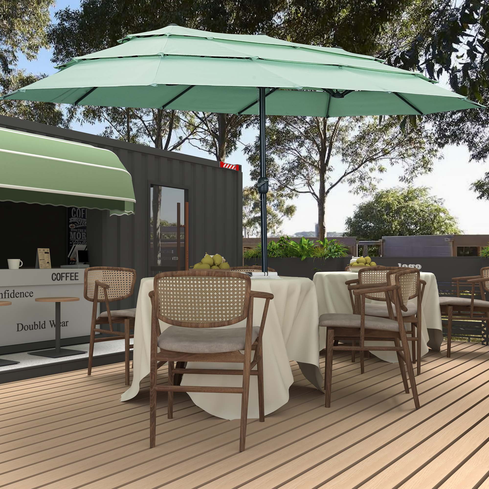 Autlaycil 15ft Patio Umbrella with 3-Tiers Umbrella Top, Airflow Smooth and Stable, Lock Bolt and Crank,Mint Green