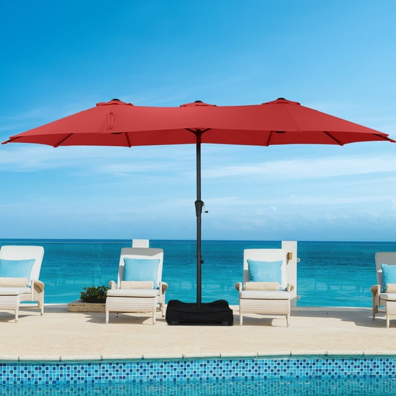 Autlaycil 15ft Red Patio Umbrella, Rectangular Double Sided Extra Large Umbrella with Base, for Yard Lawn Garden