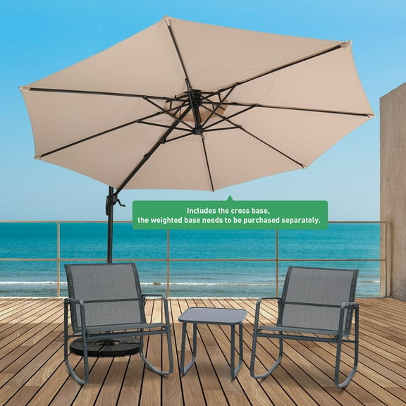 Autlaycil 5 Pcs Patio Outdoor Furniture Sets Contains 2 Textilene Fabric Rocking Bistro Chairs, Table, 10' Outdoor Offset Cantilever Umbrella and Cross Base, Khaki