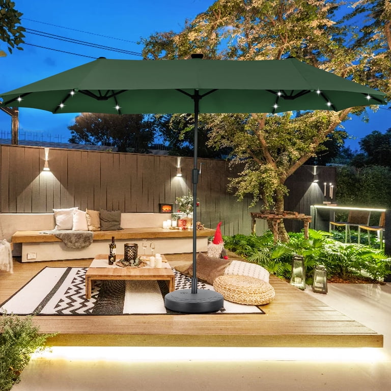 beautiful patio umbrellas Autlaycil 13ft Rectangle Patio Umbrella with Base and 36 Solar Lights for  Pool, Yard, Market - Green