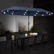 Autlaycil 13' Navy Blue Patio Umbrella with Crank System and 36 Solar Powered LED Lights for Outdoor, Market, Beach, Garden, Yard, Party