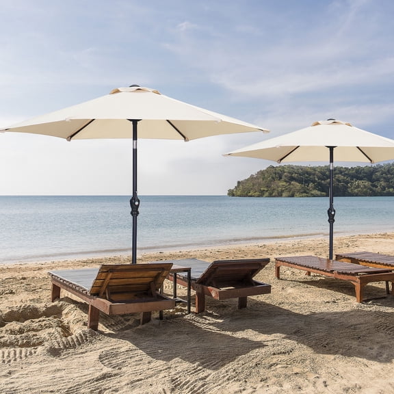 Autlaycil 7.5 FT 2 PCS Patio Umbrellas with Tilt and Crank for Beach Pool and Yard, Beige