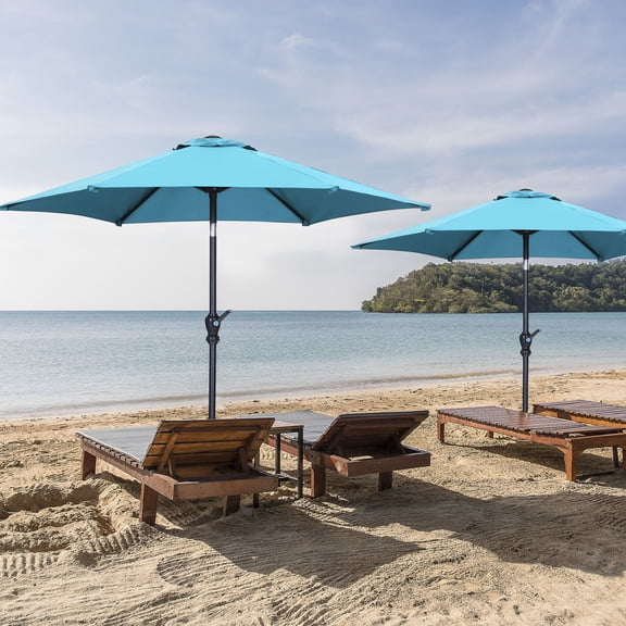 Autlaycil 7.5 FT 2 PCS Patio Umbrellas with Tilt and Crank for Beach Pool and Yard, Blue