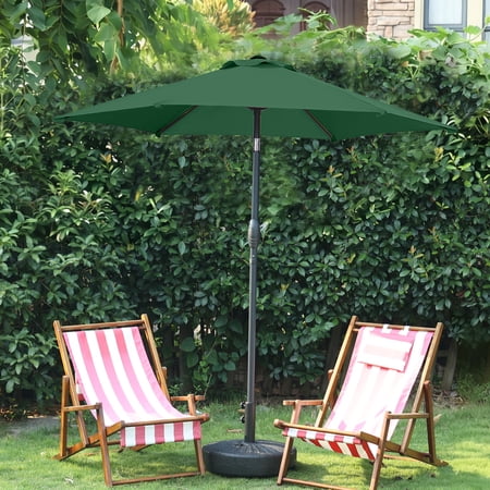 Autlaycil 7.5 FT Green Patio Umbrella and Matching Base, Push Button Tilt Market Umbrella, Crank and Sturdy Ribs for Garden, Deck, Yard, Pool