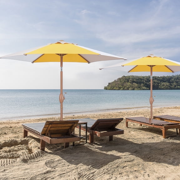 Autlaycil 7.5 FT 2 PCS Patio Umbrellas with Tilt and Crank for Beach Pool and Yard, Yellow&Khaiki&White