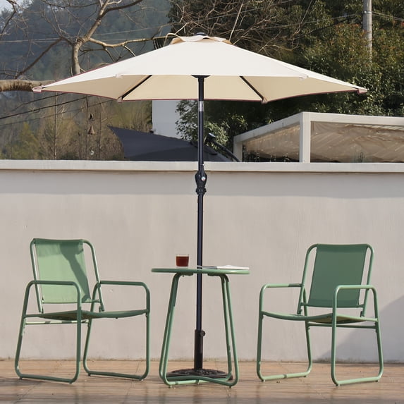 Autlaycil 7.5 ft Beige Patio Umbrella and Decorated Base, with Push Button Tilt and Crank for Beach, Pool, Outdoor