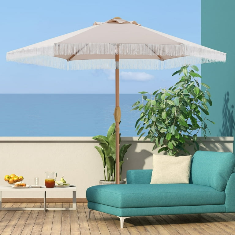 Autlaycil ft Fringe Patio Umbrella and Umbrella Base for Beach