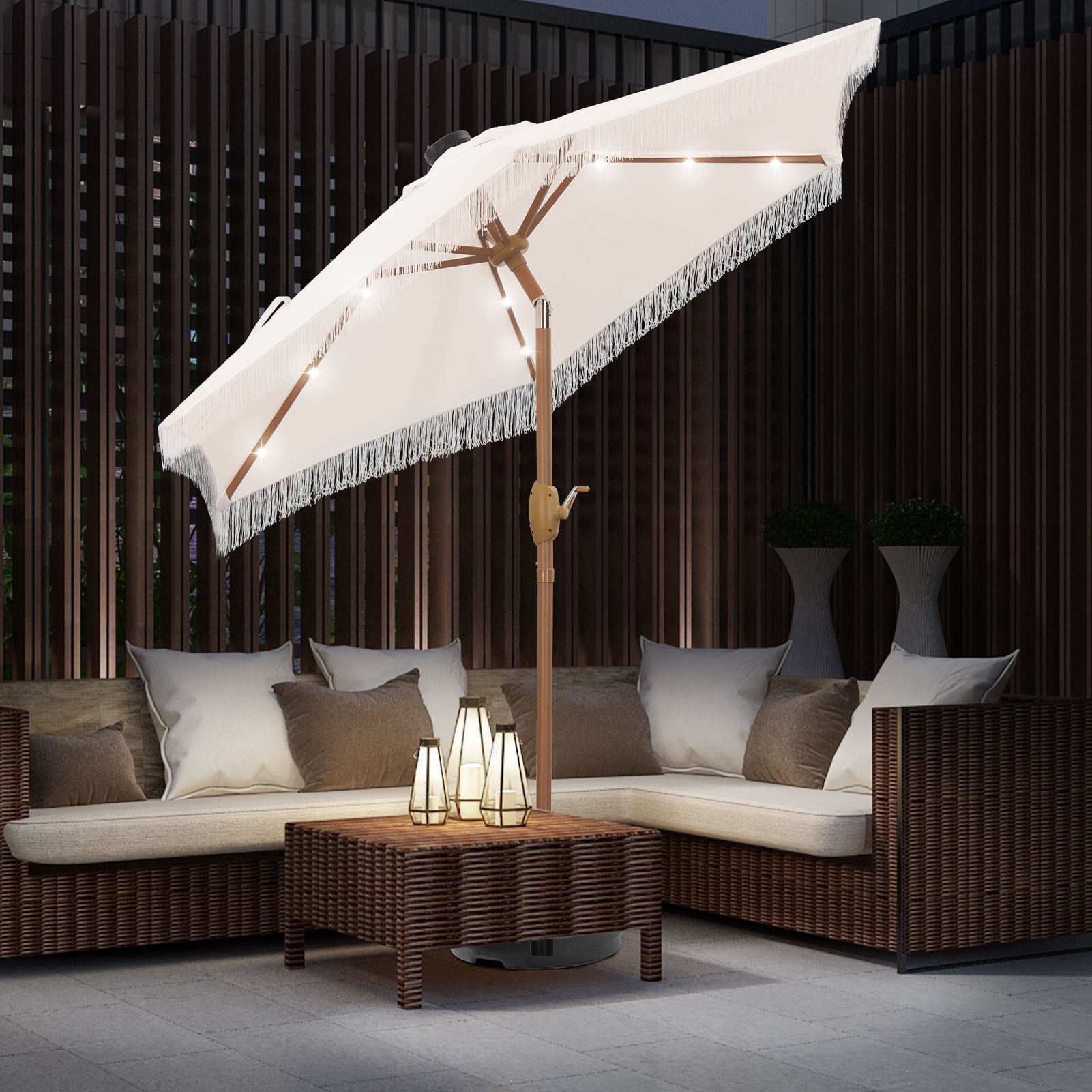 Umbrella ホワイトシャンデリア 5灯 Autlaycil 7.5 ft Solar Patio Umbrella, UPF 50+ UV Protection, LED
