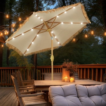 Autlaycil 7.5 ft Hula Tik Patio Beach Umbrella 18 Solar LED Lights Thatched Tiki Umbrella, Outdoor, Pool, Patio, Beach