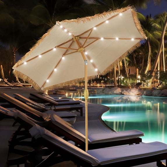Autlaycil 7.5 ft Hula Tik Patio Beach Umbrella with 18 LED Lights, Pool, Patio, Beach