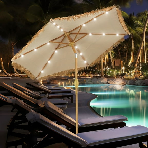 Autlaycil 7.5 ft Hula Tik Patio Beach Umbrella with 18 LED Lights, Pool, Patio, Beach