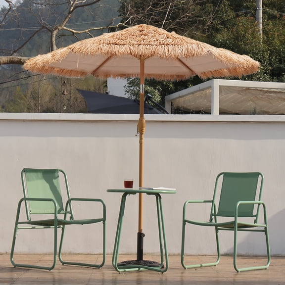 Autlaycil 7.5 ft Hula Tik Patio Umbrella and Base, Plastic Straw, Waterproof UV Protection, for Outdoor, Pool, Beach, Garden