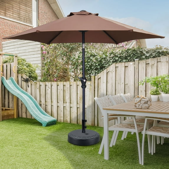 Autlaycil 7.5ft Outdoor Patio Umbrella with Tilt and Matching Base, Crank and Sturdy Ribs for Lawn, Garden, Backyard and Pool, Coffee