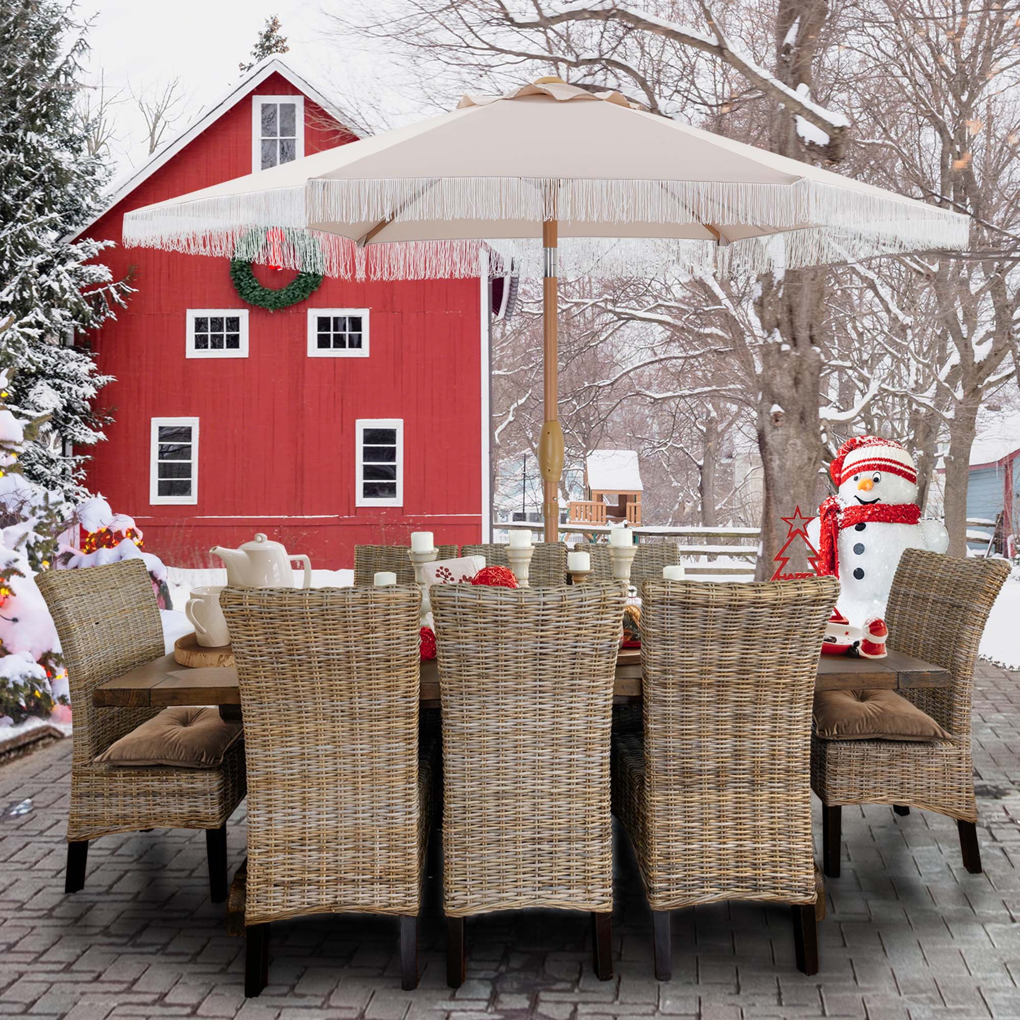 Walmart Deal of Walmart Black Friday Deals 2025 - "Autlaycil 7.5 ft Patio Umbrella, Fringe Design, UPF 50+, Khaki, 1.5"" Handle"