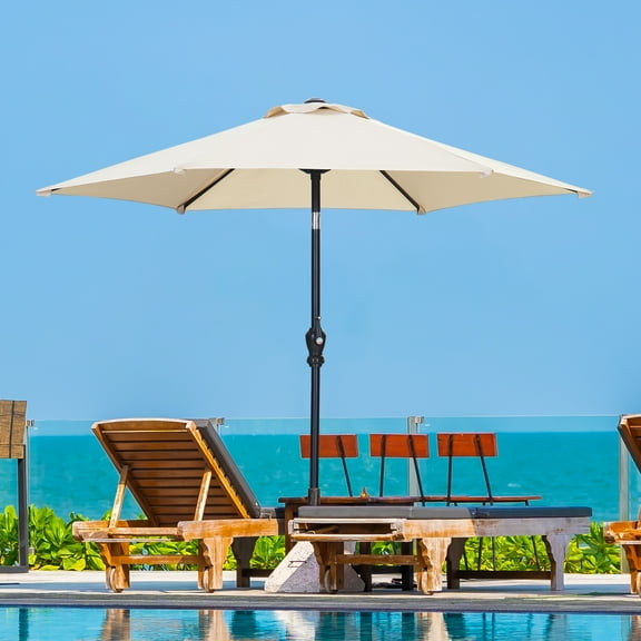Autlaycil 7.5’ Patio Umbrella with Tilt and Crank, Adjustable Outdoor Market Umbrellas, 6 Sturdy Ribs UV Protection Water Resistance for Garden, Deck, Backyard, Pool (Khaki)