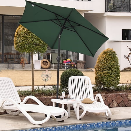 Autlaycil 7.5 FT Patio Umbrella, Push Button Tilt Market Umbrella, Crank and Sturdy Ribs for Garden, Deck, Backyard, Pool, Green