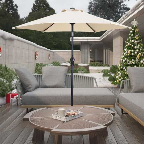 Autlaycil 7.5 FT Patio Umbrella, Push Button Tilt Market Umbrella, Crank and Sturdy Ribs for Garden, Deck, Backyard, Pool, Beige