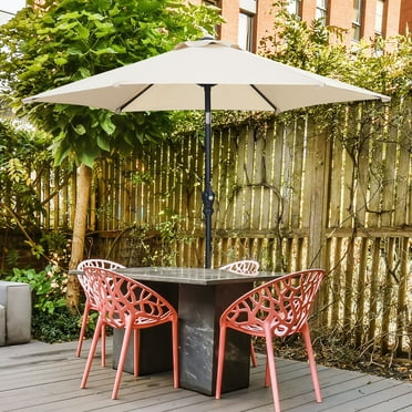 Autlaycil 7.5 FT Patio Umbrella, Push Button Tilt Market Umbrella, Crank and Sturdy Ribs for Garden, Deck, Backyard, Pool, Beige