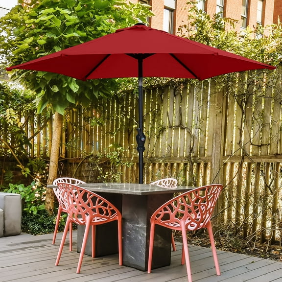 Autlaycil 7.5 FT Patio Umbrella, Push Button Tilt Market Umbrella, Crank and Sturdy Ribs for Garden, Deck, Backyard, Pool, Red