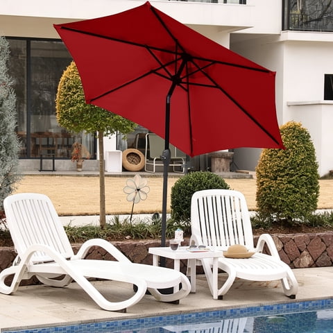 Autlaycil 7.5 FT Patio Umbrella, Push Button Tilt Market Umbrella, Crank and Sturdy Ribs for Garden, Deck, Backyard, Pool, Red