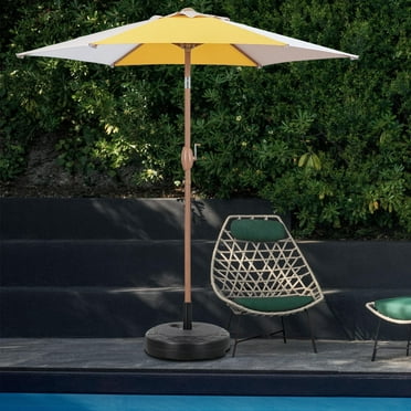 Autlaycil 7.5ft Patio Umbrella with Base and Button Tilt Sun Shelter UV Protection Beach for Market, Beach, Patio, Pool, Garden Backyard (Yellow/Khaki/White)
