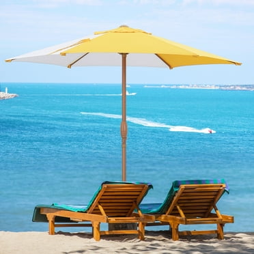 Autlaycil 7.5ft Patio Umbrella, Sun Shelter UV 50+ Plus Protection Beach Umbrellas Sunshade for Market, Patio, Pool, Garden Backyard (Yellow and White)