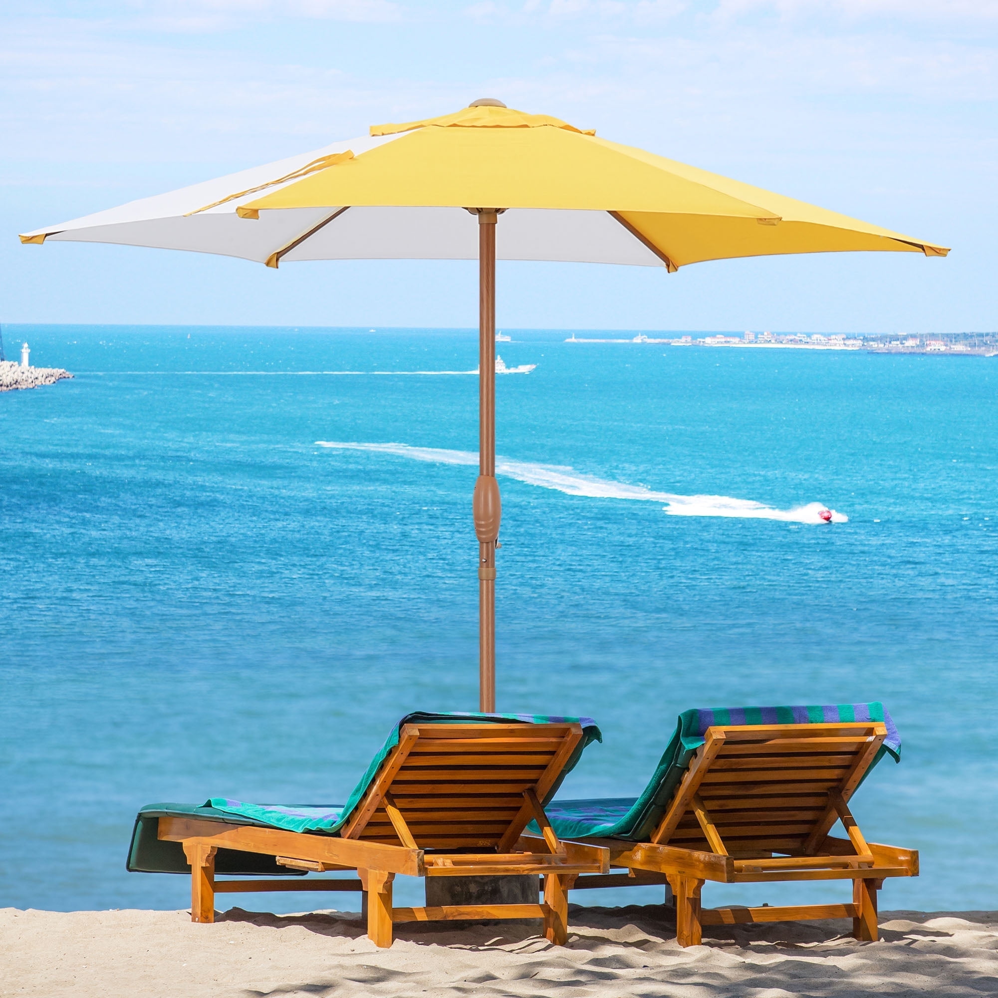 Walmart Coupons of Autlaycil 7.5ft Patio Umbrella, Sun Shelter UV 50+ Plus Protection Beach Umbrellas Sunshade for Market, Patio, Pool, Garden Backyard (Yellow and White)