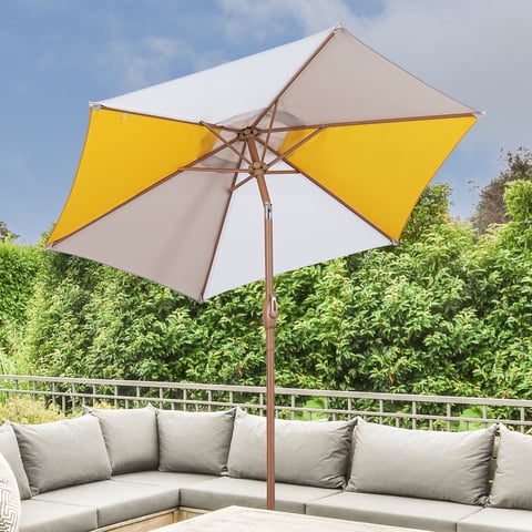 Autlaycil 7.5ft Patio Umbrella and Button Tilt Sun Shelter UV Protection Beach for Market, Beach, Patio, Pool, Garden Backyard (Yellow/Khaki/White)