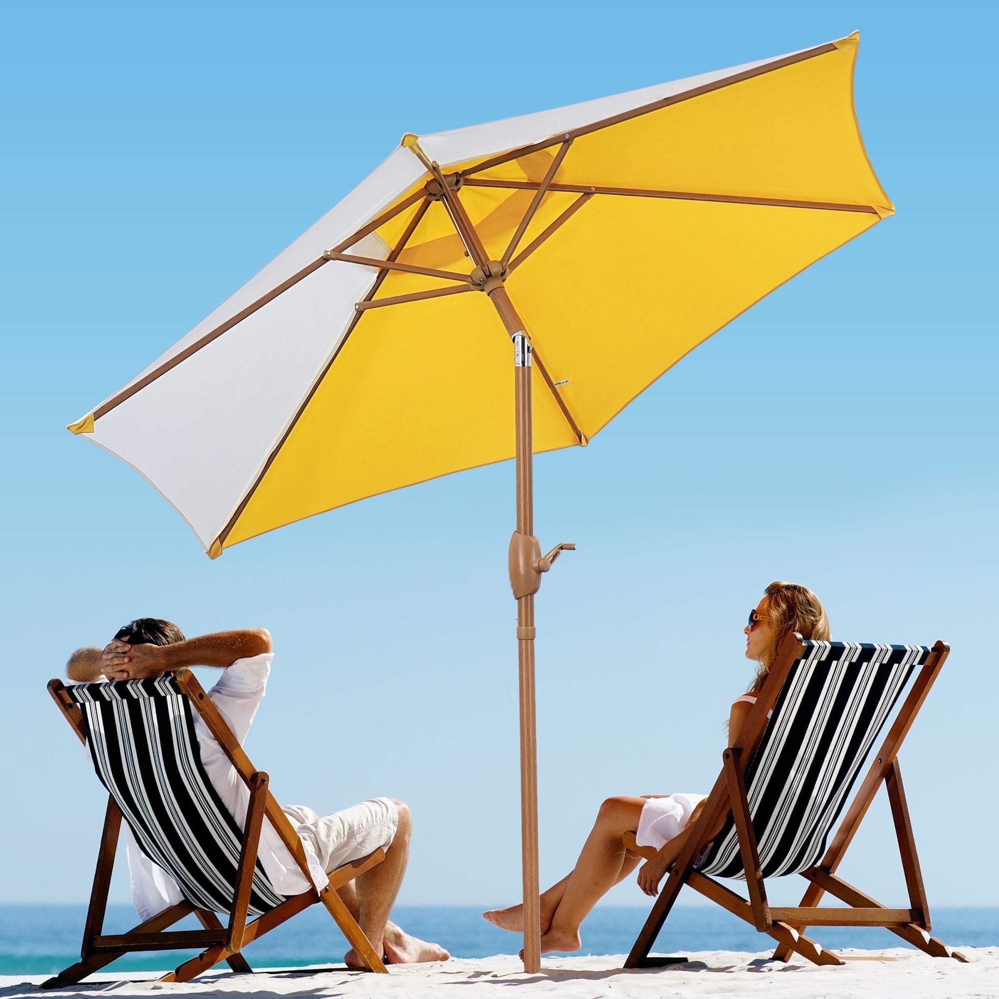 Autlaycil 7.5ft Patio Umbrella and Button Tilt Sun Shelter UV Protection Beach for Market, Beach, Patio, Pool, Garden Backyard (Yellow and White)