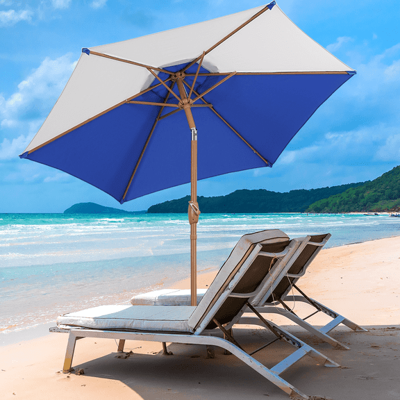 Autlaycil 7.5ft Patio Umbrella with Button Tilt UV Protection Beach Umbrellas Sunshade for Market, Patio, Pool, Garden Backyard (Blue and White)