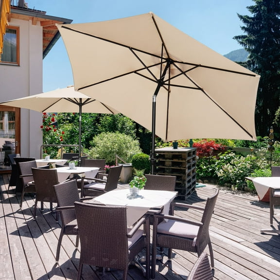 Autlaycil 9 FT 2 PCS Patio Umbrellas with Tilt and Crank for Beach Pool and Yard, Beige