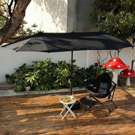 Autlaycil 13 FT Black Patio Umbrella and Base,Extra Large Umbrella with Crank, for Outdoor, Market, Beach, Garden, Yard, Party
