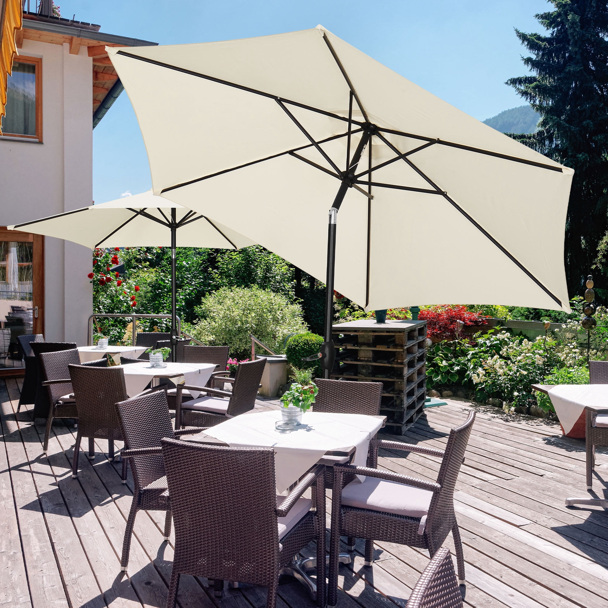 Autlaycil 9 FT 2 PCS Patio Umbrellas with Tilt and Crank for Beach Pool and Yard, White