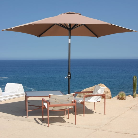 Autlaycil 9' Patio Umbrella with Tilt and Crank, Adjustable Outdoor Market Umbrellas, 6 Sturdy Ribs UV Protection Water Resistance for Garden, Deck, Backyard, Pool (Coffee)