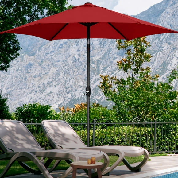 Autlaycil 9ft Outdoor Patio Umbrella 6 Ribs with Tilt & Crank Patio Table Umbrella-Red