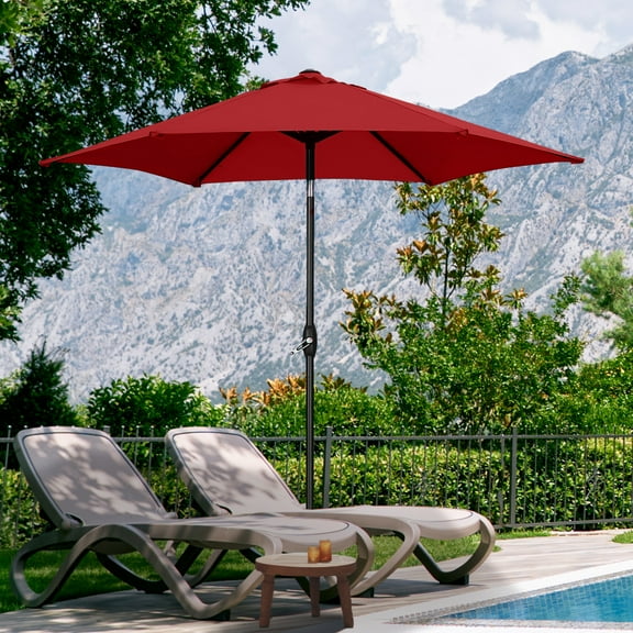Autlaycil 9ft Outdoor Patio Umbrella 6 Ribs with Tilt & Crank Patio Table Umbrella-Red