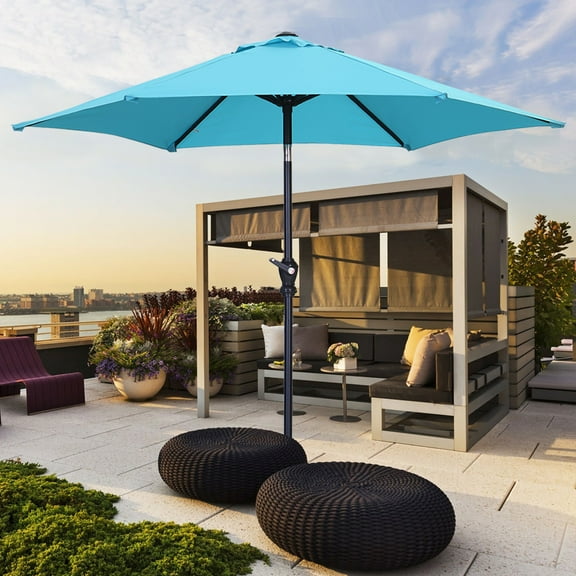 Autlaycil 9ft Outdoor Patio Umbrellas 6 Ribs with Tilt and Crank Patio Table Umbrella, for Patio Garden and Poolside, Blue