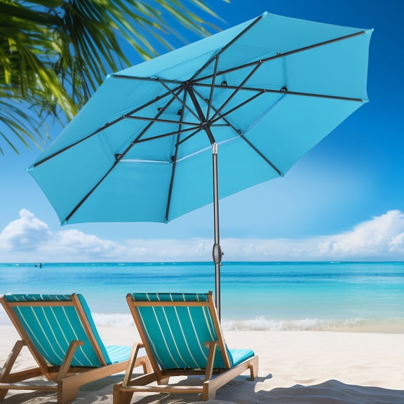 Autlaycil 10ft Blue Patio Umbrella with Push Button Tilt and Crank, 8 Sturdy Ribs UV Protection Waterproof for Garden, Deck, Table, Pool