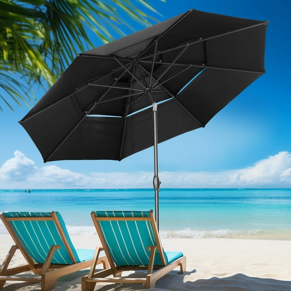 Autlaycil 10FT Patio Umbrella Outdoor Table Umbrella with Push Button Tilt and Crank, Market Umbrella 8 Sturdy Ribs UV Protection Waterproof for Garden, Deck, Backyard, Pool (Black)