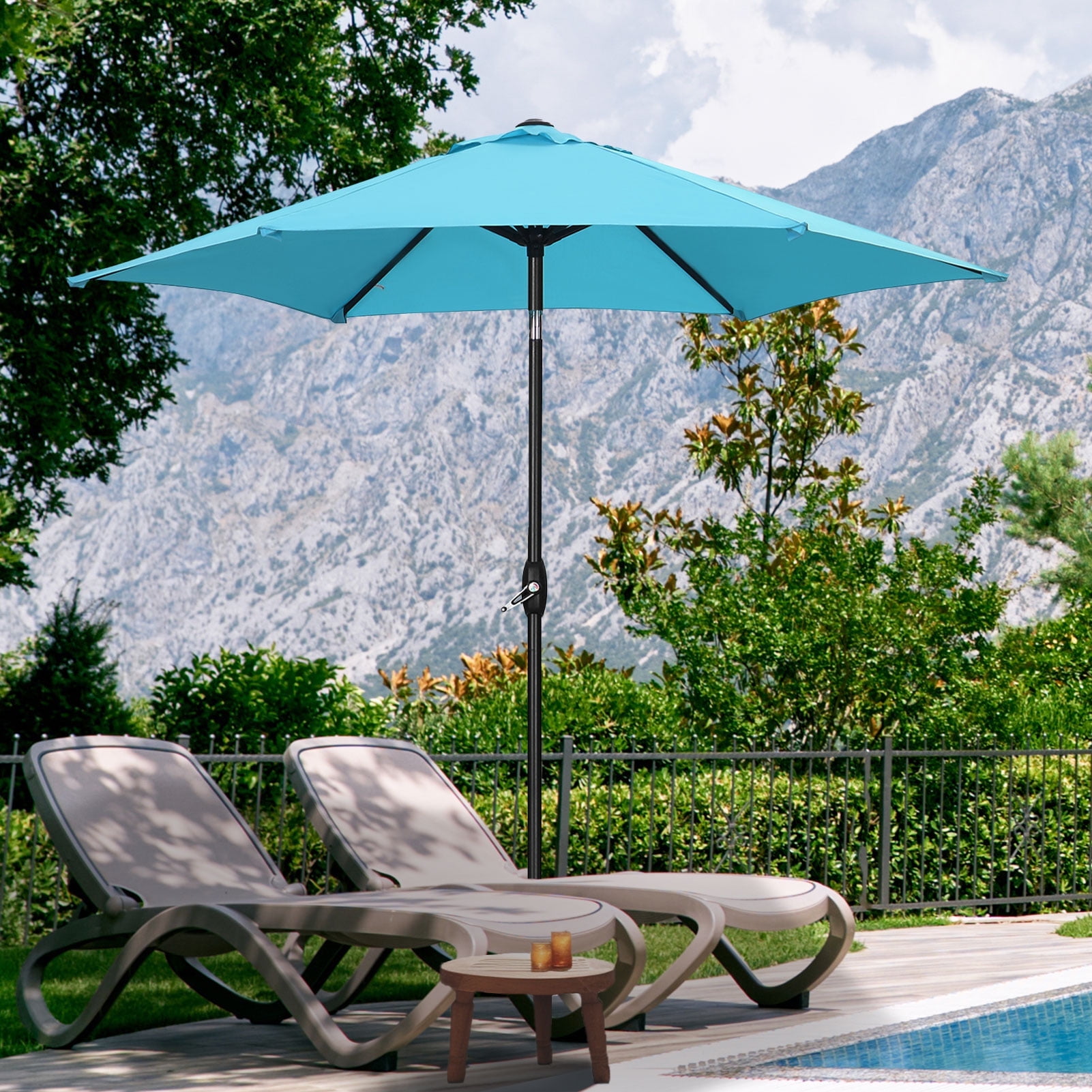 Autlaycil 9ft Outdoor Patio Umbrella 6 Ribs with Tilt & Crank Patio Table Umbrella for Patio, Garden and Poolside, Blue