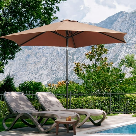 Autlaycil 9ft Outdoor Patio Umbrella, Durable Ribs with Tilt and Crank for Table, Garden, Poolside - Brown