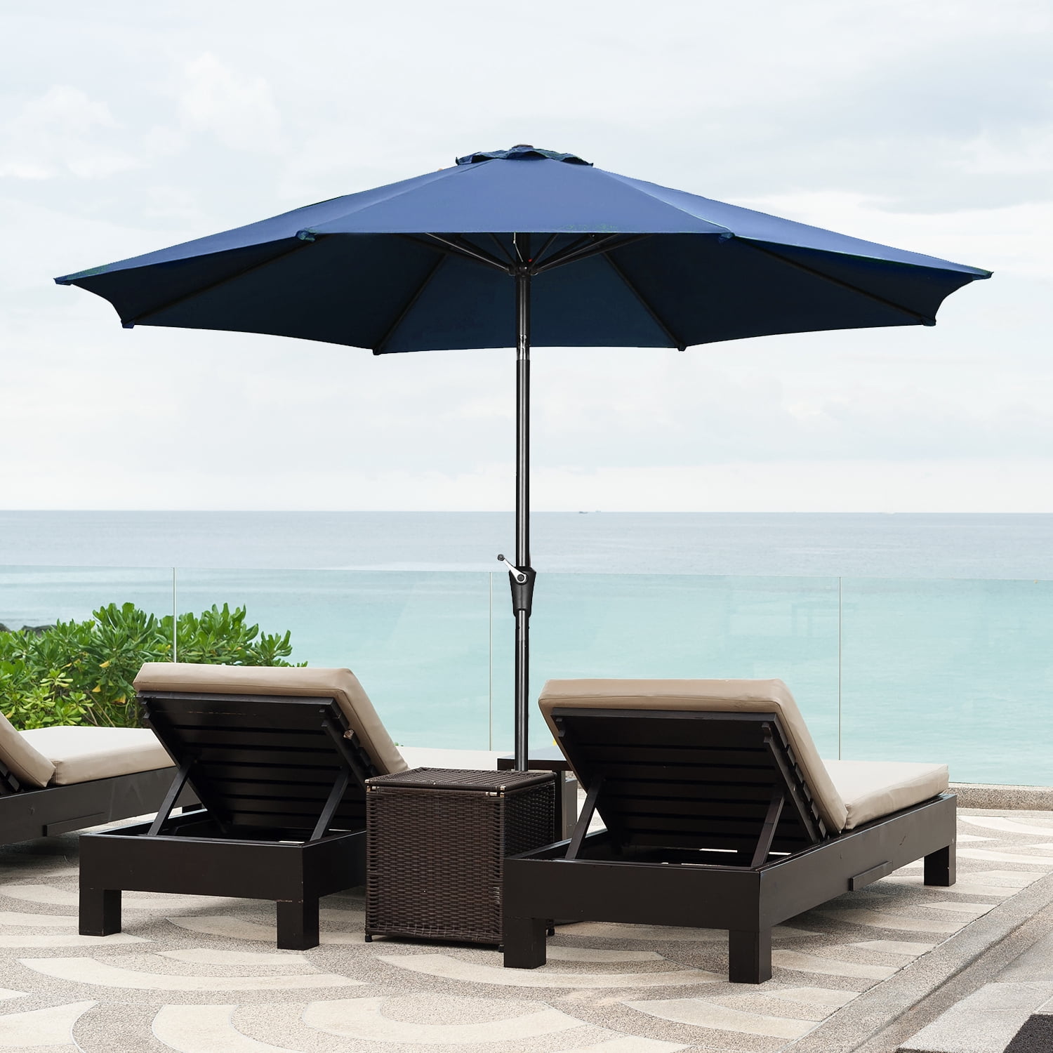 Autlaycil 9ft Outdoor Patio Umbrella 6 Ribs W/ Tilt & Crank Patio Table ...