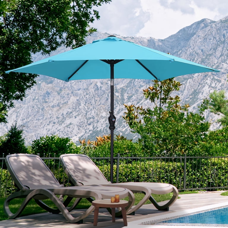 6' patio umbrella with base Autlaycil 9ft Outdoor Patio Umbrella, UV-Resistant, Waterproof, Blue, Tilt  and Crank