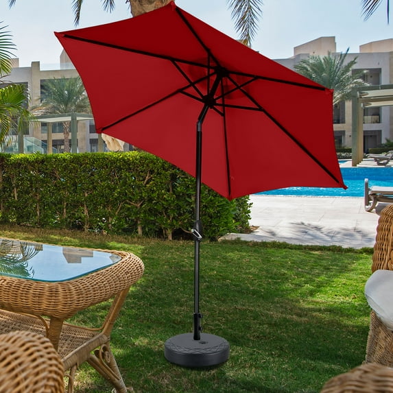 Autlaycil 9ft Outdoor Patio Umbrella with Base, 67 lbs Water or 95 lbs Sand Filled, Durable Ribs and Tilt for Market, Garden, Poolside - Red