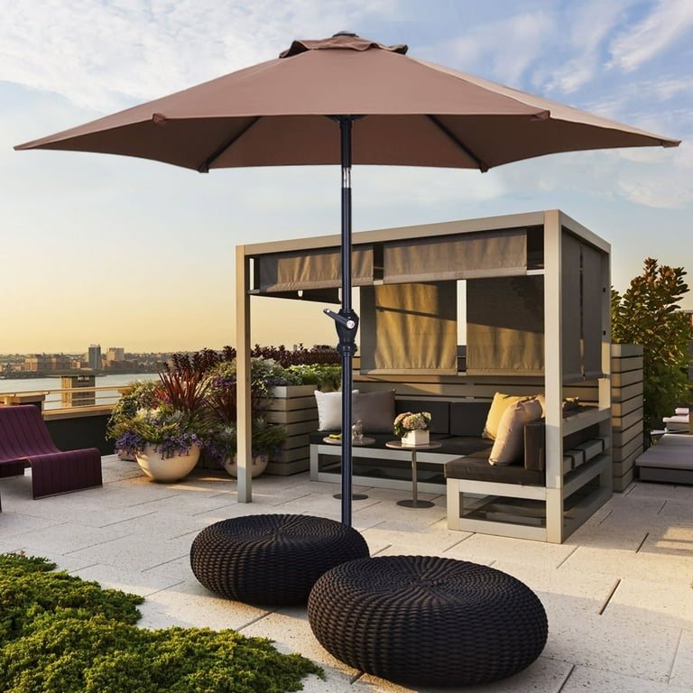 Autlaycil 9ft Outdoor Patio Umbrellas 6 Ribs W/ Tilt & Crank Patio Table Umbrella for Patio, Garden and Poolside- Coffee Autlaycil 9ft Outdoor Patio Umbrellas 6 Ribs W/ Tilt & Crank Patio Table Umbrella for Patio, Garden and Poolside- Coffee