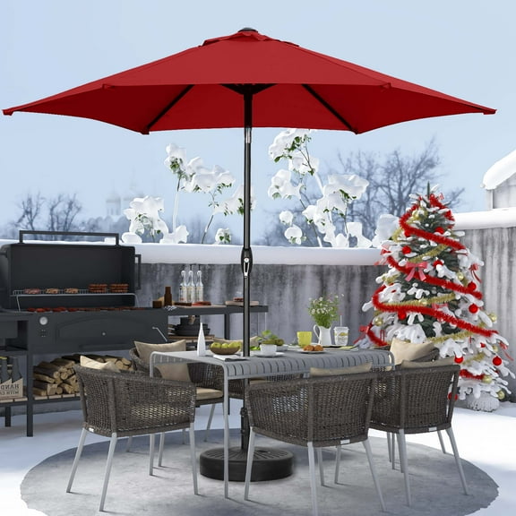 Autlaycil 9ft Outdoor Patio Umbrellas 6 Ribs with Tilt and Crank Patio Table Umbrella, for Patio Garden and Poolside, Red